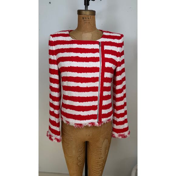 Alice + Olivia Stanton Stripe Tweed Jacket  Luxe Designer Statement Blazer Sz L - Picture 1 of 7
